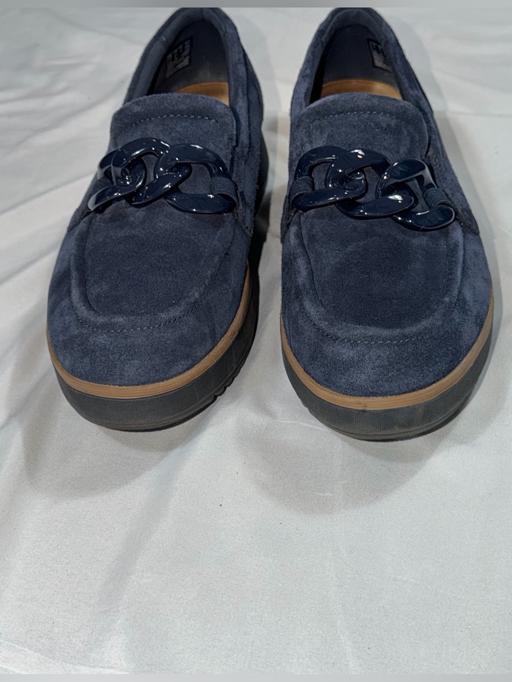 Clarks Zylah May Navy Suede Chain Platform Loafers Women’s 9.5M - Picture 4 of 11